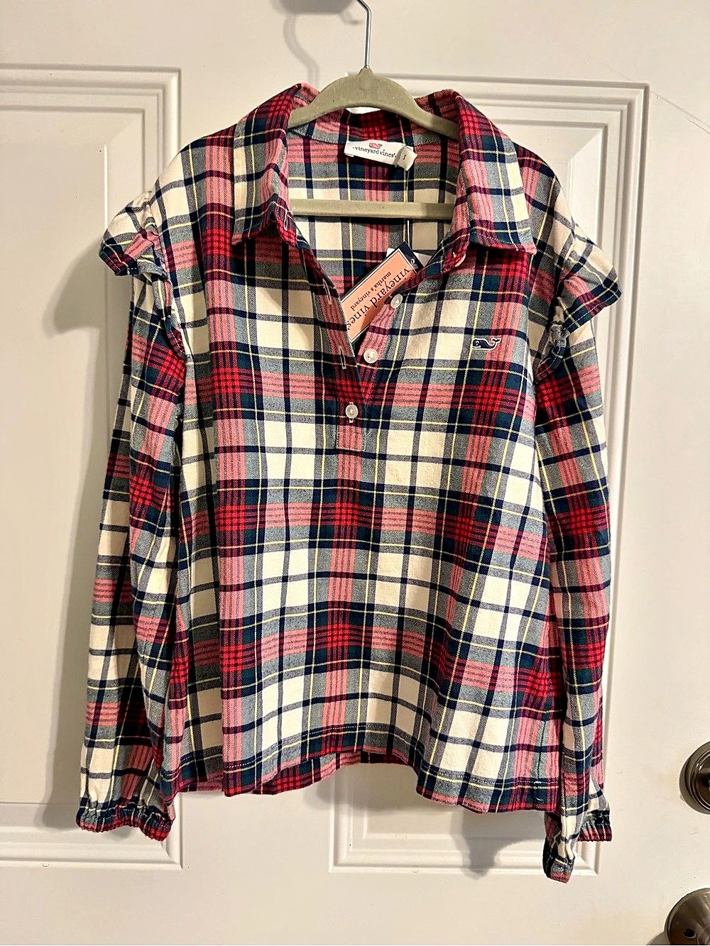 Vineyard Vines Plaid Button Down Shirt Red & Cream Small NWT